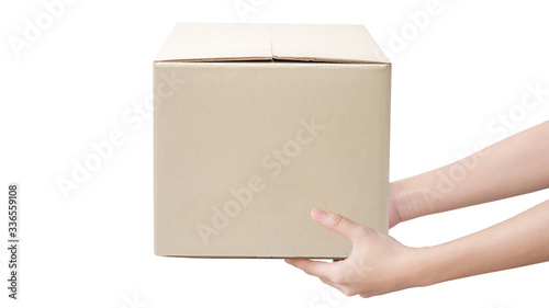 Handing the delivered parcel,   Home delivery concept. © jakkit