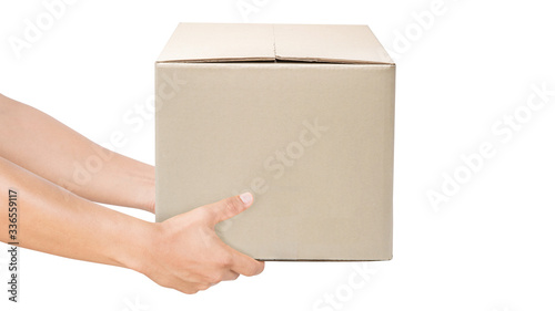 Handing the delivered parcel,   Home delivery concept.