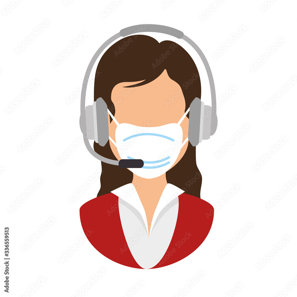 woman agent call center with face mask vector illustration design