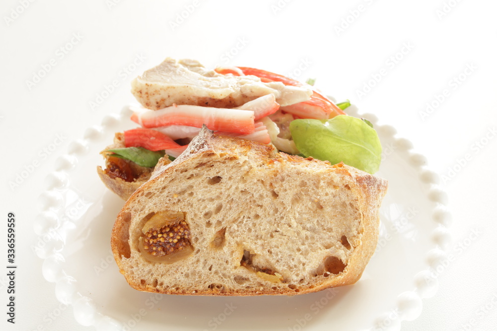 Homemade chicken and kamaboko fig French bread sandwich Homemade chicken and kamaboko fig French bread sandwich