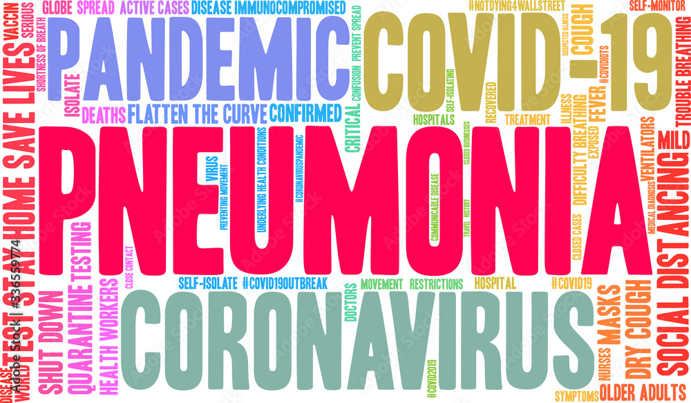 Pneumonia with Coronavirus word cloud on a white background. 