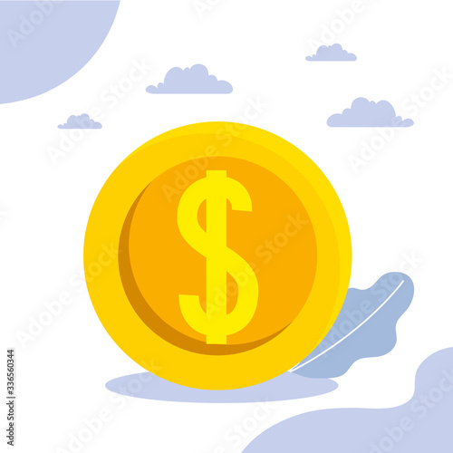 Coin and clouds of money financial item banking commerce market payment buy currency accounting and invest theme Vector illustration