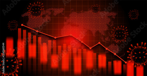 Stocks fall. Economic and financial conditions in the global due sinks the global stock exchanges. Graphs representing the stock market crash caused to the effects of outbreak Coronavirus covid-19. 