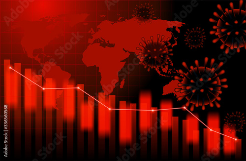 Stocks fall. Economic and financial conditions in the global due sinks the global stock exchanges. Graphs representing the stock market crash caused to the effects of outbreak Coronavirus covid-19. 