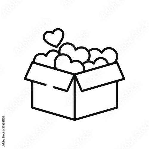 charity box full of hearts icon, line style