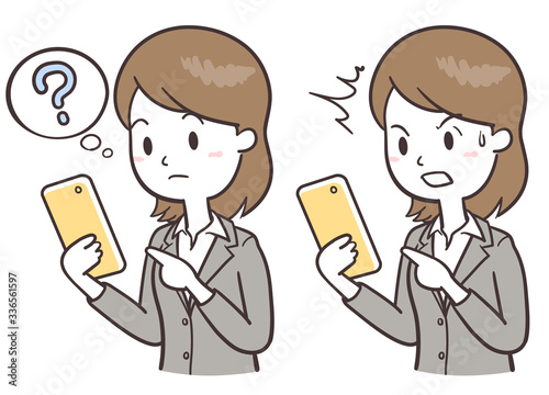 女性　 スーツ　スマートフォン