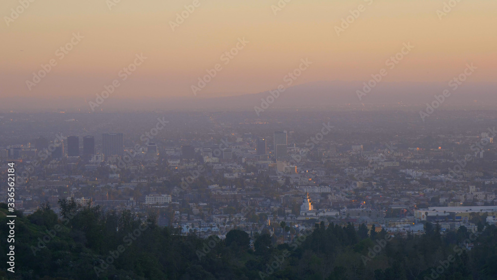 Aerial view over dusty Los Angeles in the evening - travel photography