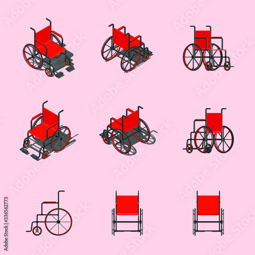 angle; axonometric; black; care; chair; collection; design; different; disability; disable; disabled; elevation; front; furniture; handicapped; health; health care; icon; illustration; injured; isomet