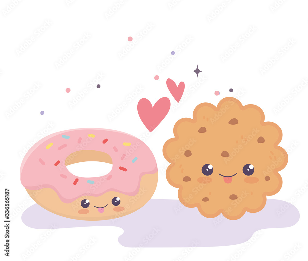 cute cookie and donut love hearts kawaii cartoon character cute cookie and donut love hearts kawaii cartoon character