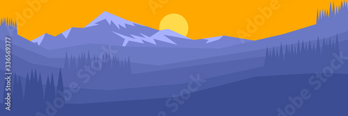 Landscape vector panorama in blue color tones.