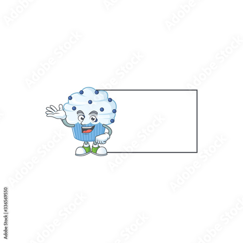 An image of vanilla blue cupcake with board mascot design style