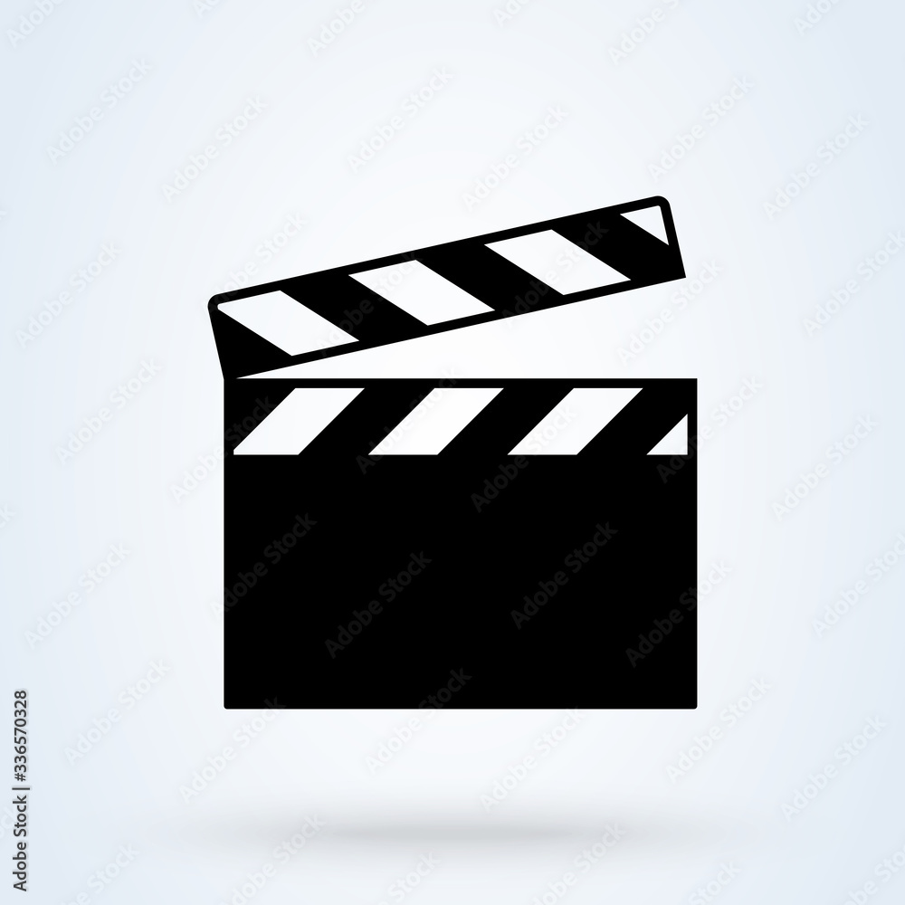 Movie clapper isolated on white. Black open clapperboard. Vector illustration
