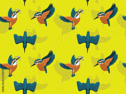 Kingfisher Fishing Vector Seamless Background Wallpaper-01