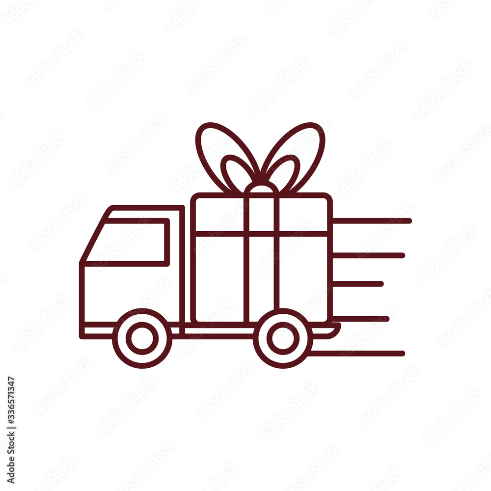 fast delivery concept, cargo truck with gift box icon, line style fast delivery concept, cargo truck with gift box icon, line style