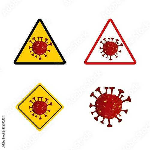 set warning sign virus. Lockdown Pandemic stop Novel Coronavirus outbreak covid-19. vector