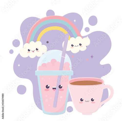 cute coffee cup and milkshake kawaii cartoon character