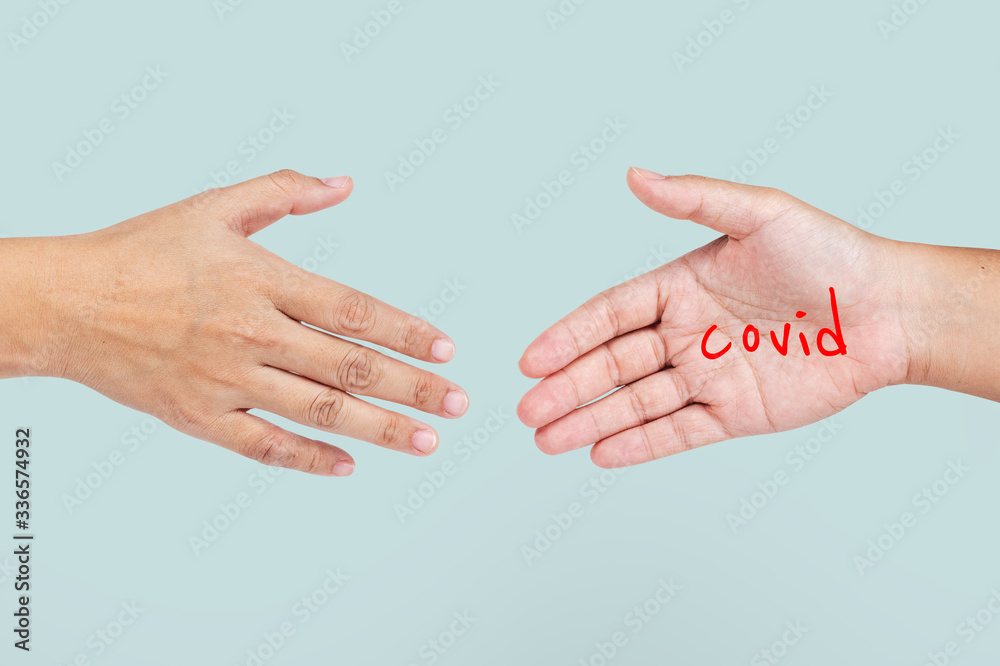 Hands with social distancing during coronavirus pandemic