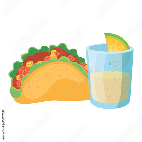 Mexican taco and tequila shot design, Mexico culture tourism landmark latin and party theme Vector illustration