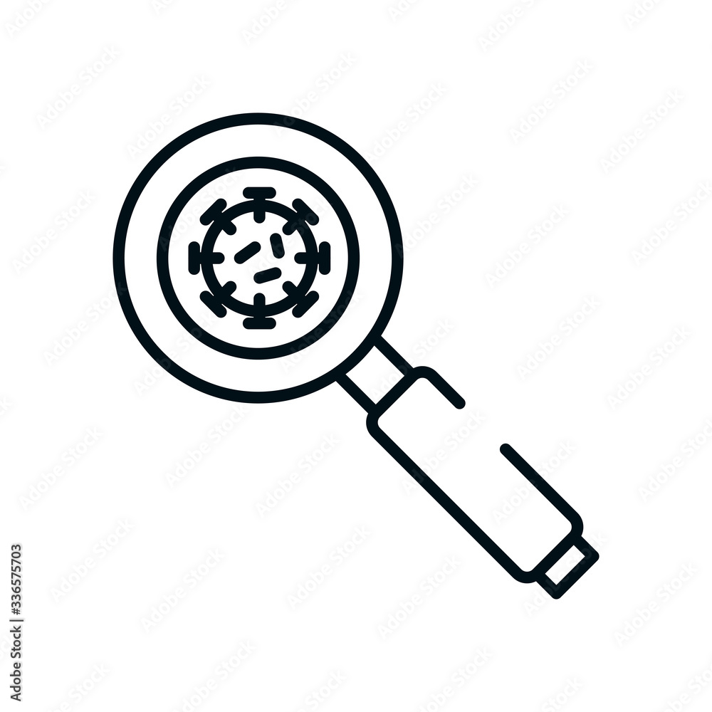 coronavirus and magnifying glass icon, line style