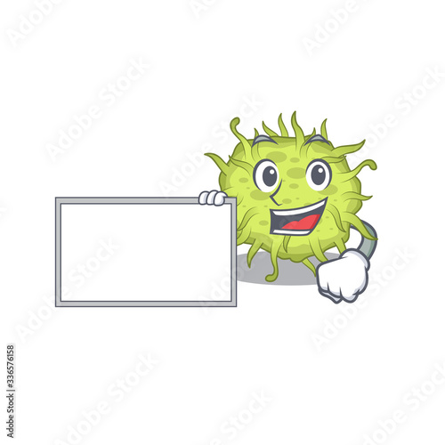bacteria coccus cartoon character design style with board