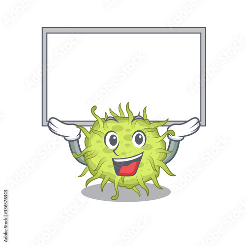 Mascot design of bacteria coccus lift up a board