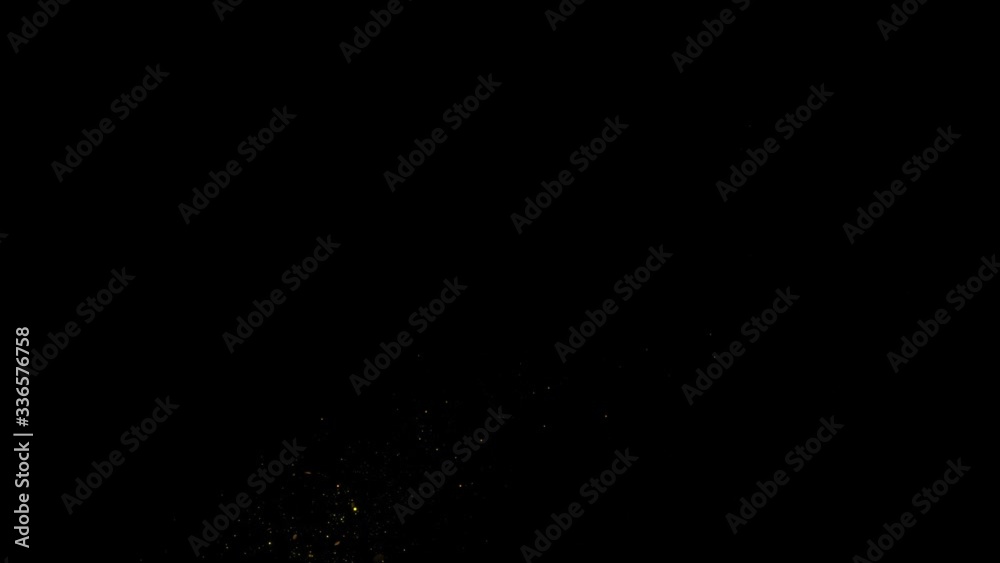 Golden Glitter Sparkling Magic light. Shining gold Dust particles bokeh trail sparkles on black background 4K. Birthday, Anniversary, new year, event, Christmas, Festival, Diwali.