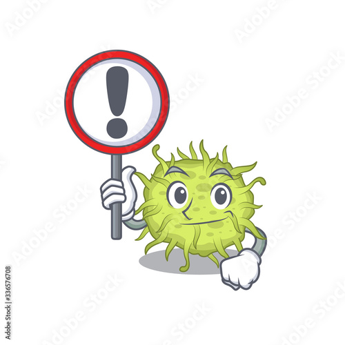 An icon of bacteria coccus cartoon design style with a sign board