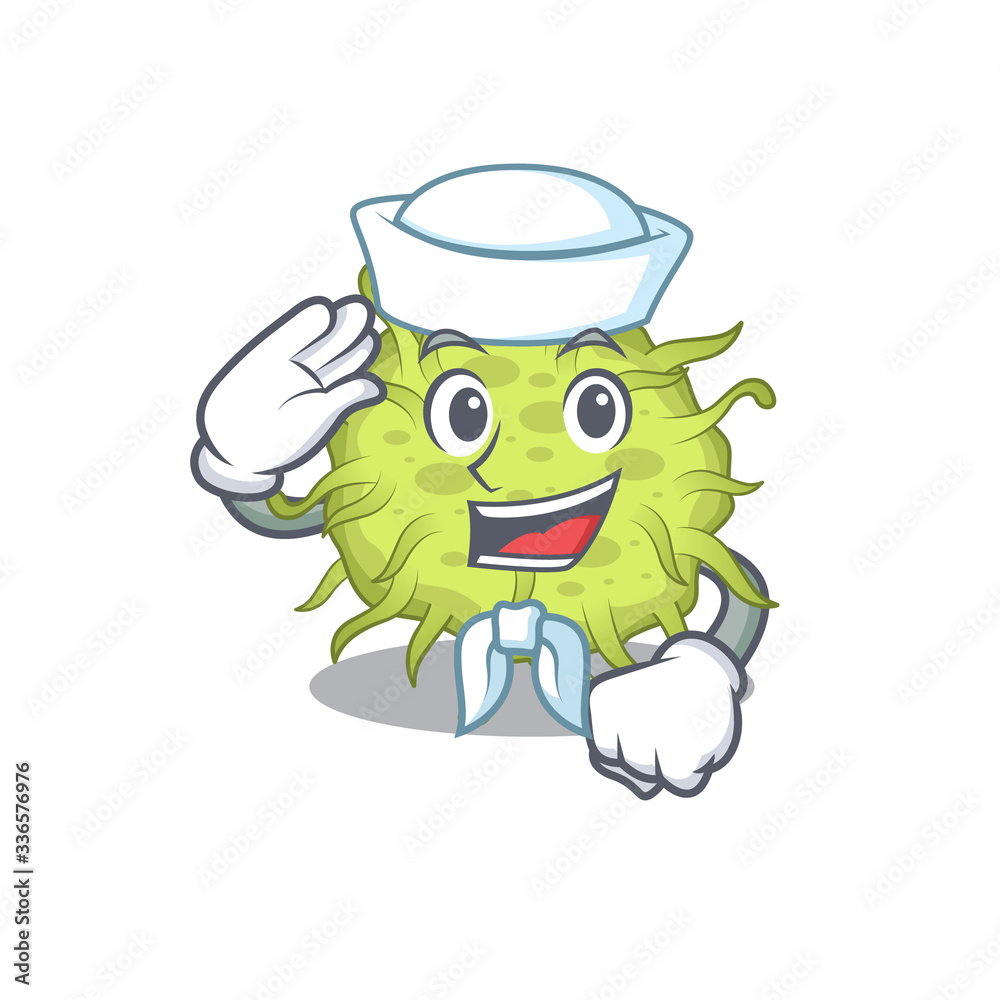 Sailor cartoon character of bacteria coccus with white hat Sailor cartoon character of bacteria coccus with white hat
