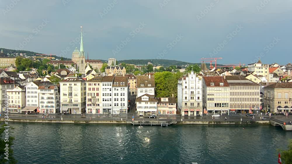 Panoramic view of old town Zurich and Limmat river from the top of Lindenhof hill
Panoramic view of old town Zurich and Limmat river from the top of Lindenhof hill