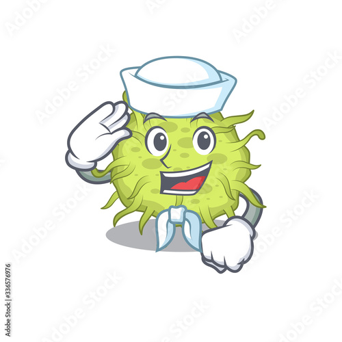Sailor cartoon character of bacteria coccus with white hat