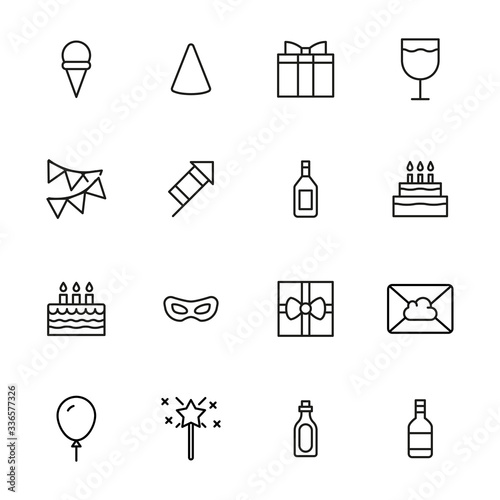 Birthday line icons set.
