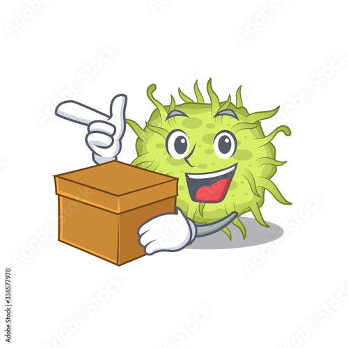An picture of bacteria coccus cartoon design concept holding a box