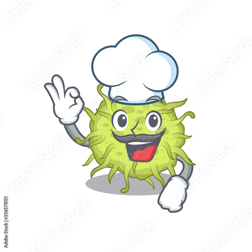 bacteria coccus chef cartoon design style wearing white hat