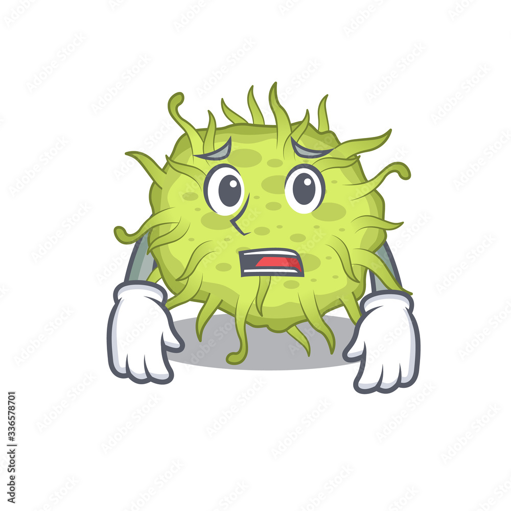 Cartoon design style of bacteria coccus showing worried face Cartoon design style of bacteria coccus showing worried face