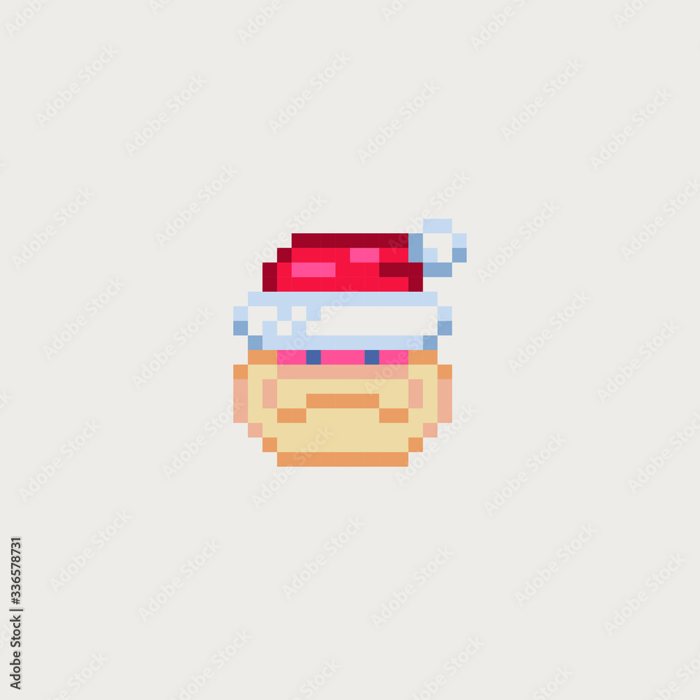Santa Claus face pixel art character. Avatar, portrait, profile picture. Happy New Year. Pixel art. Flat style. Game assets. 8-bit. Isolated vector illustration. Design for logo, sticker, app. Santa Claus face pixel art character. Avatar, portrait, profile picture. Happy New Year. Pixel art. Flat style. Game assets. 8-bit. Isolated vector illustration. Design for logo, sticker, app.