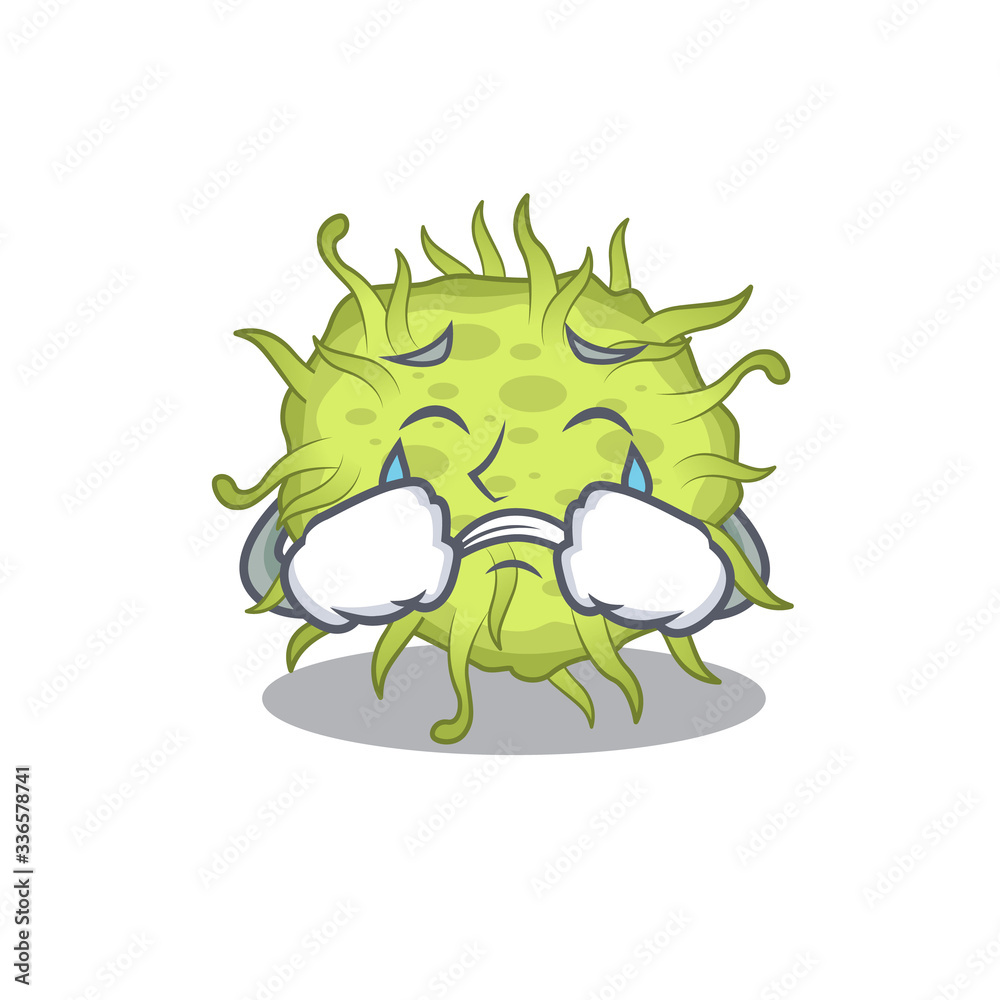 Cartoon character design of bacteria coccus with a crying face Cartoon character design of bacteria coccus with a crying face