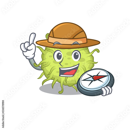 mascot design concept of bacteria coccus explorer with a compass