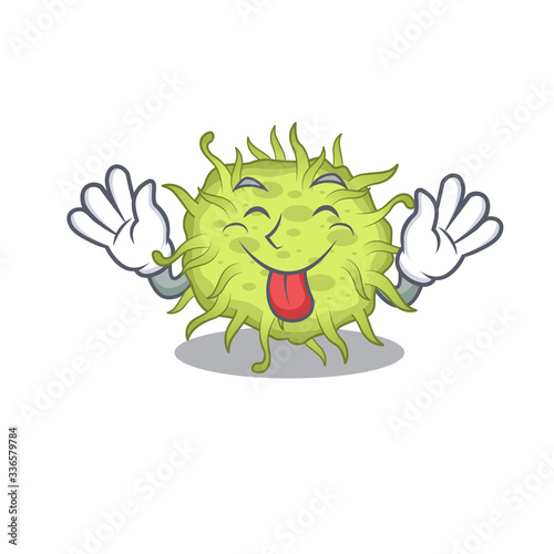 An amusing face bacteria coccus cartoon design with tongue out