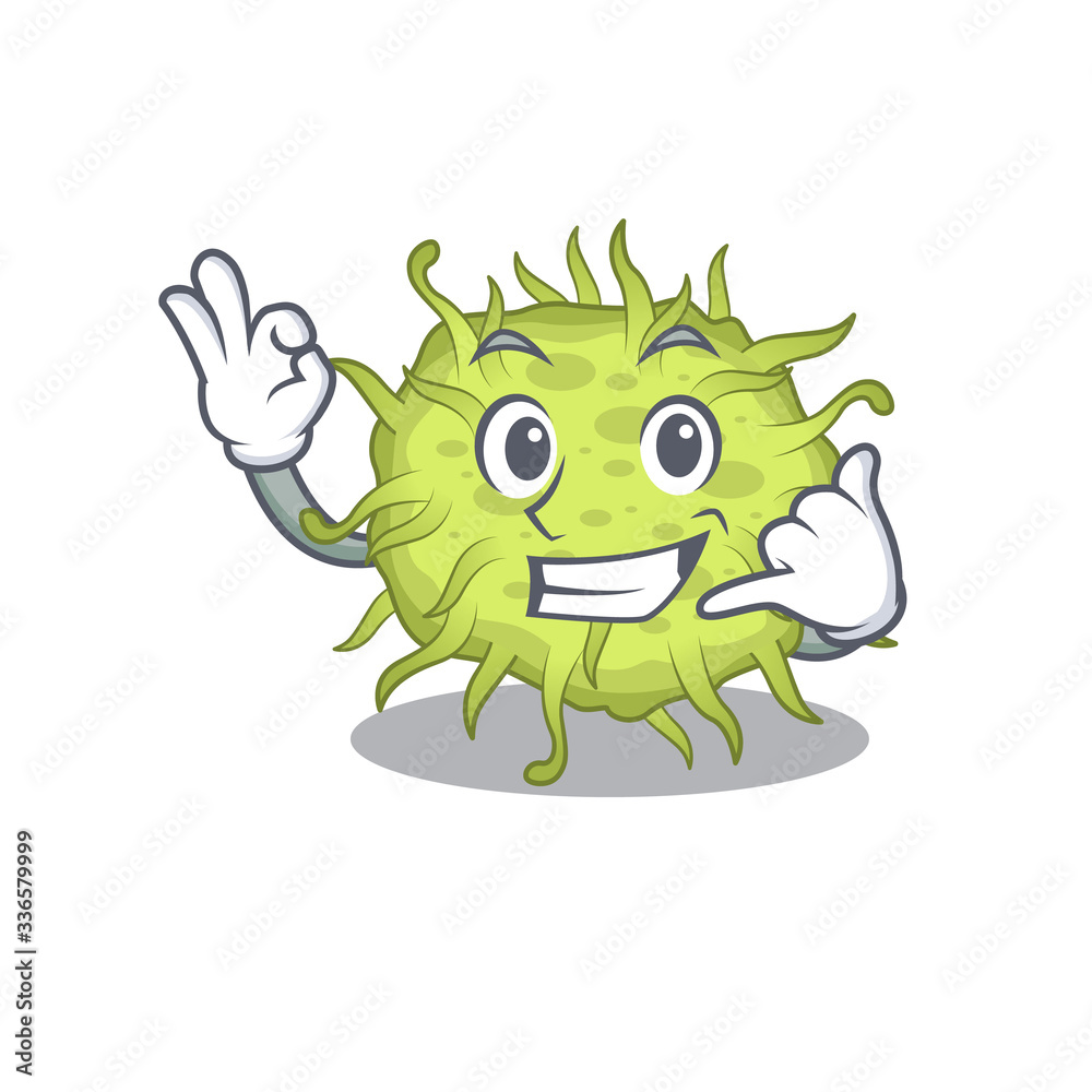 Cartoon design of bacteria coccus with call me funny gesture Cartoon design of bacteria coccus with call me funny gesture