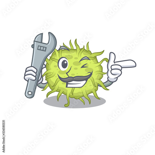 A picture of bacteria coccus mechanic mascot design concept