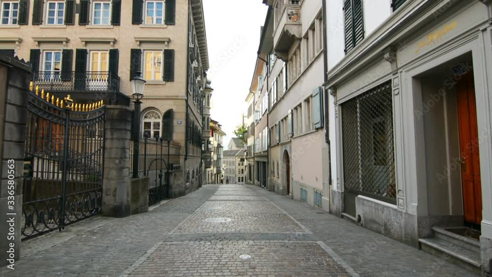 Empty streets of old historic town Zurich, Switzerland Empty streets of old historic town Zurich, Switzerland