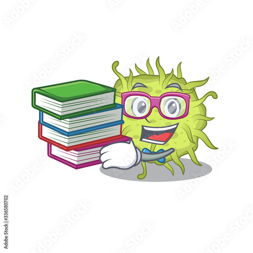 A diligent student in bacteria coccus mascot design concept with books
