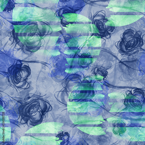 Watercolor vintage seamless pattern, floral pattern, roses, buds. Plants, flowers, grass in floral background. A bouquet of flowers in watercolor. Abstract flower silhouette, rose, poppy, branch.