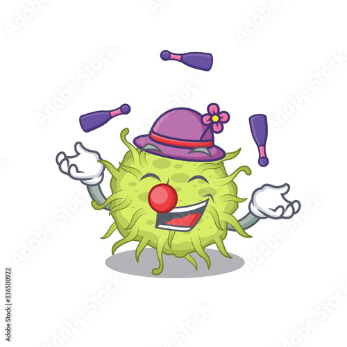 An attractive bacteria coccus cartoon design style playing juggling