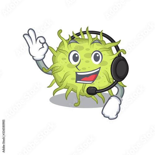 A gorgeous bacteria coccus mascot character concept wearing headphone
