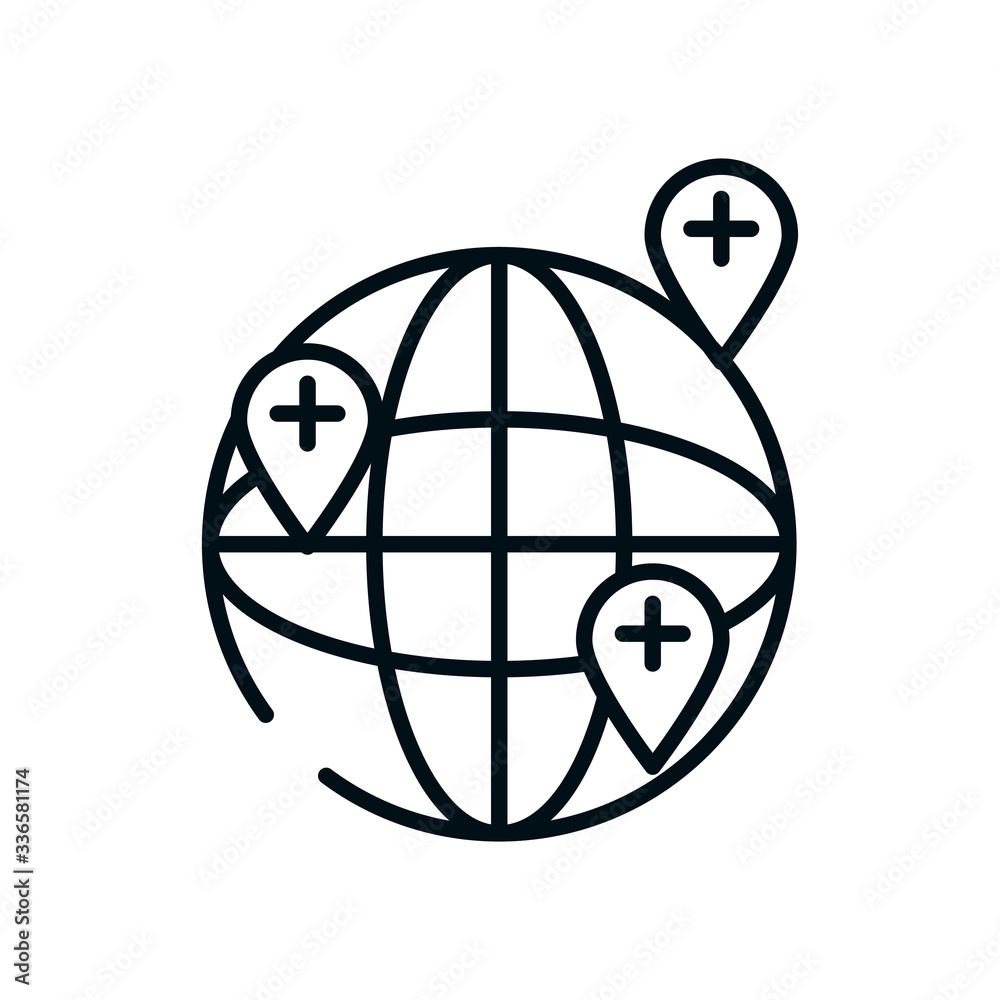 location pins global sphere icon, line style location pins global sphere icon, line style