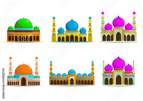 Flat mosque icon set