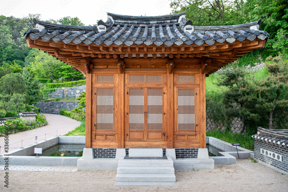 Traditional Korean Pagoda in Hanok Village Garden - Seoul, South Korea