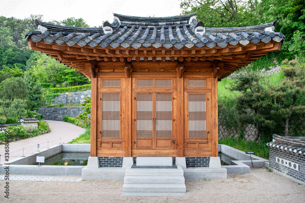 Traditional Korean Pagoda in Hanok Village Garden - Seoul, South Korea Traditional Korean Pagoda in Hanok Village Garden - Seoul, South Korea