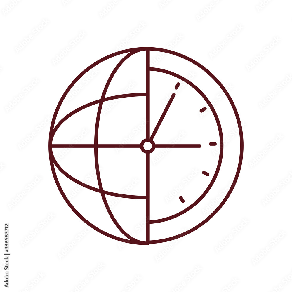 half of clock and half of global sphere icon, line style half of clock and half of global sphere icon, line style